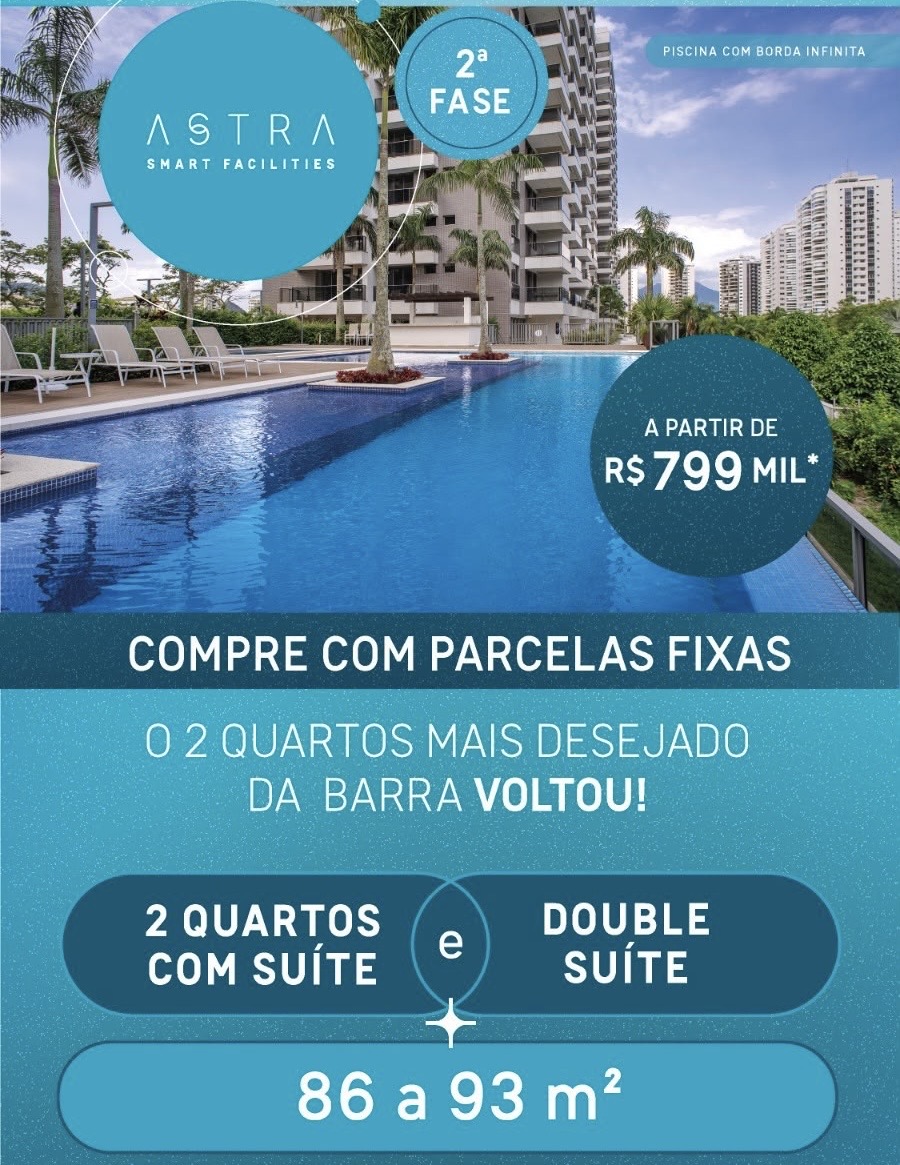 Lançamento na Barra — Astra: apartamentos de 2 quartos e double suítes a 6 min. da Av. das Américas