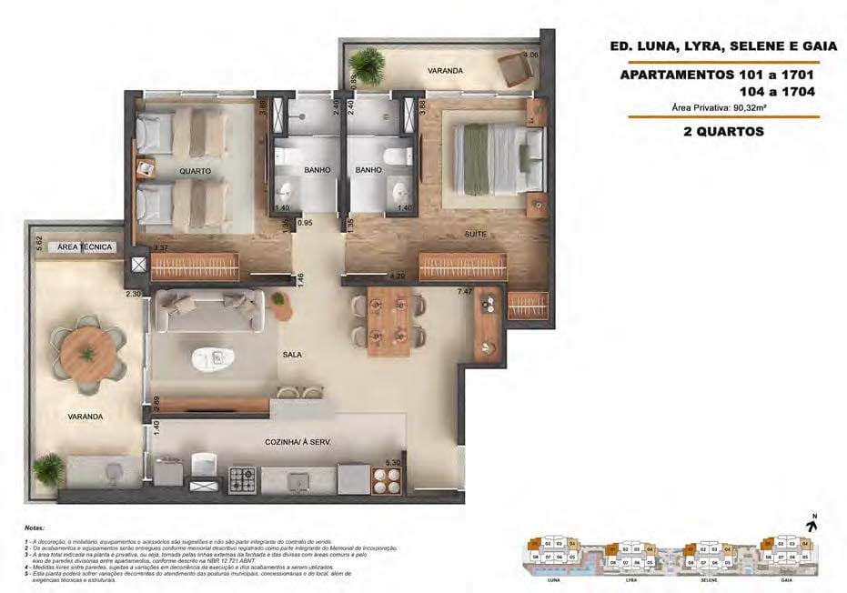 Planta baixa do apartamento de 2 quartos do Astra no Ilha Pura - 90,32 m² privativos